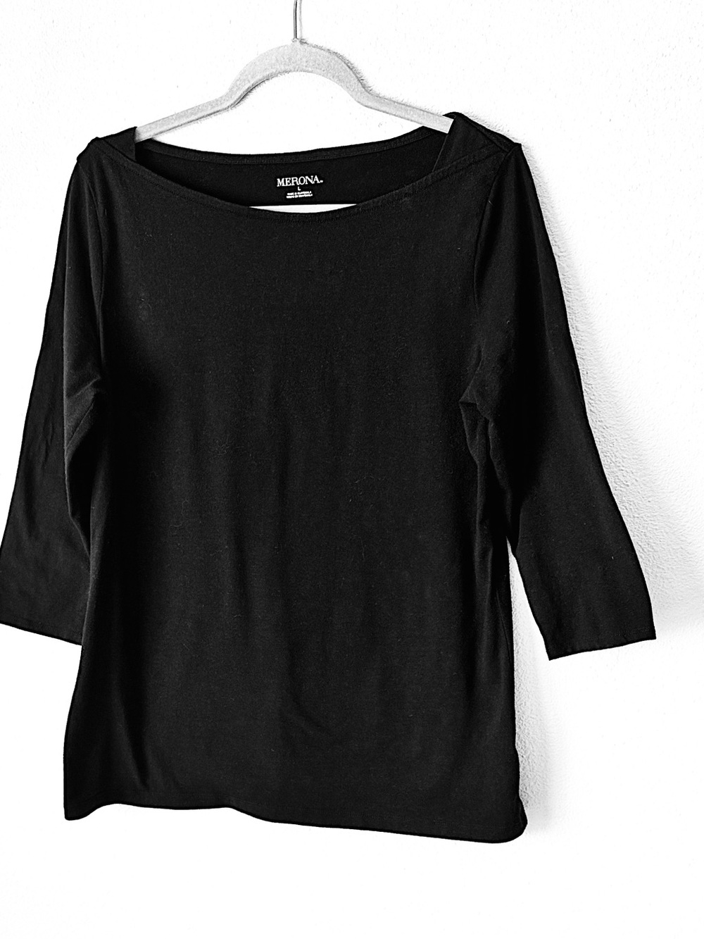Y2K Merona Women's Black 3/4 Sleeve Boatneck Top